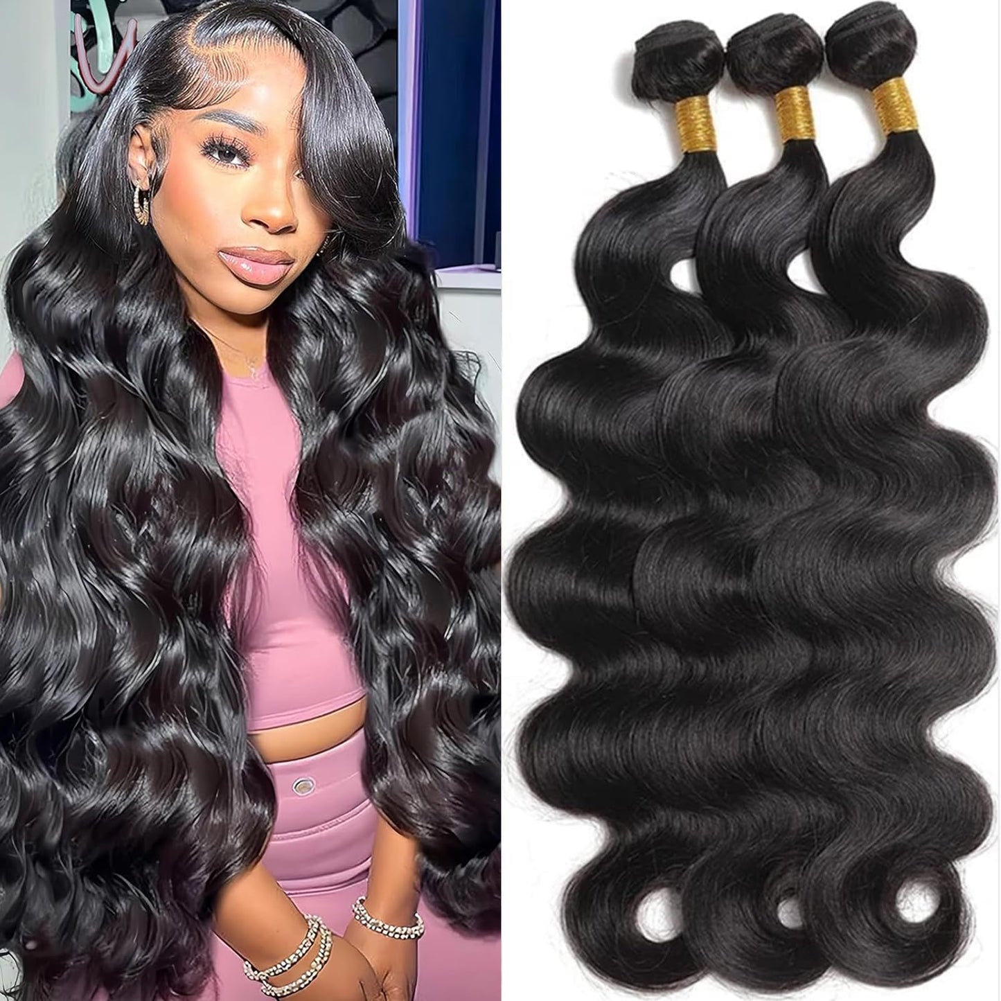 12A Human Hair Bundles 20 22 24 26 Inch Body Wave Bundles Human Hair 100% Unprocessed Brazilian Virgin Hair 4 Bundles Deals Human Hair Extensions Quick Weave Bundles Human Hair Natural Black