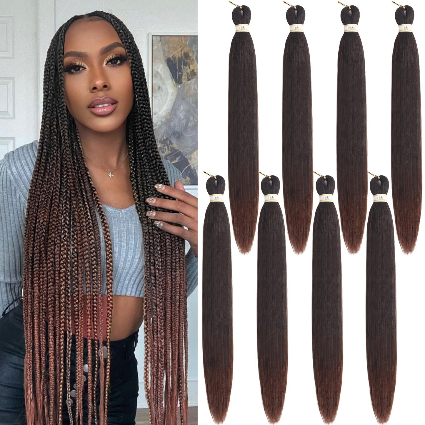 Pre-stretched Braids Hair Professional Itch Free Hot Water Setting Synthetic Fiber Ombre Yaki Texture Braid Hair Extensions 26 Inch 8 Packs Beyond Beauty Braiding Hair 1B-30-27…