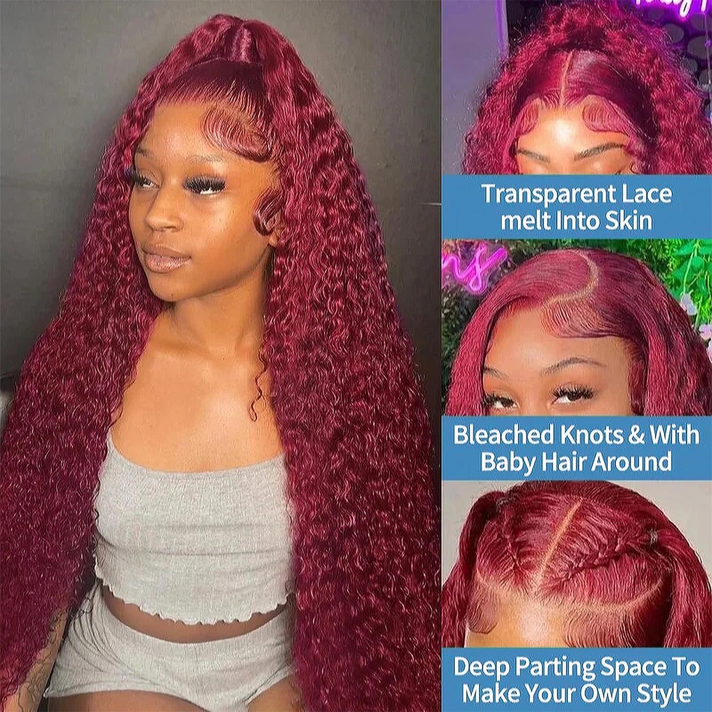 13x4 99J Burgundy Body Wave Lace Front Wigs Human Hair 180% Density Wine Red Color Wigs for Women HD Transparent Lace Front Wigs Glueless Human Hair Pre Plucked with Baby Hair (20inch)