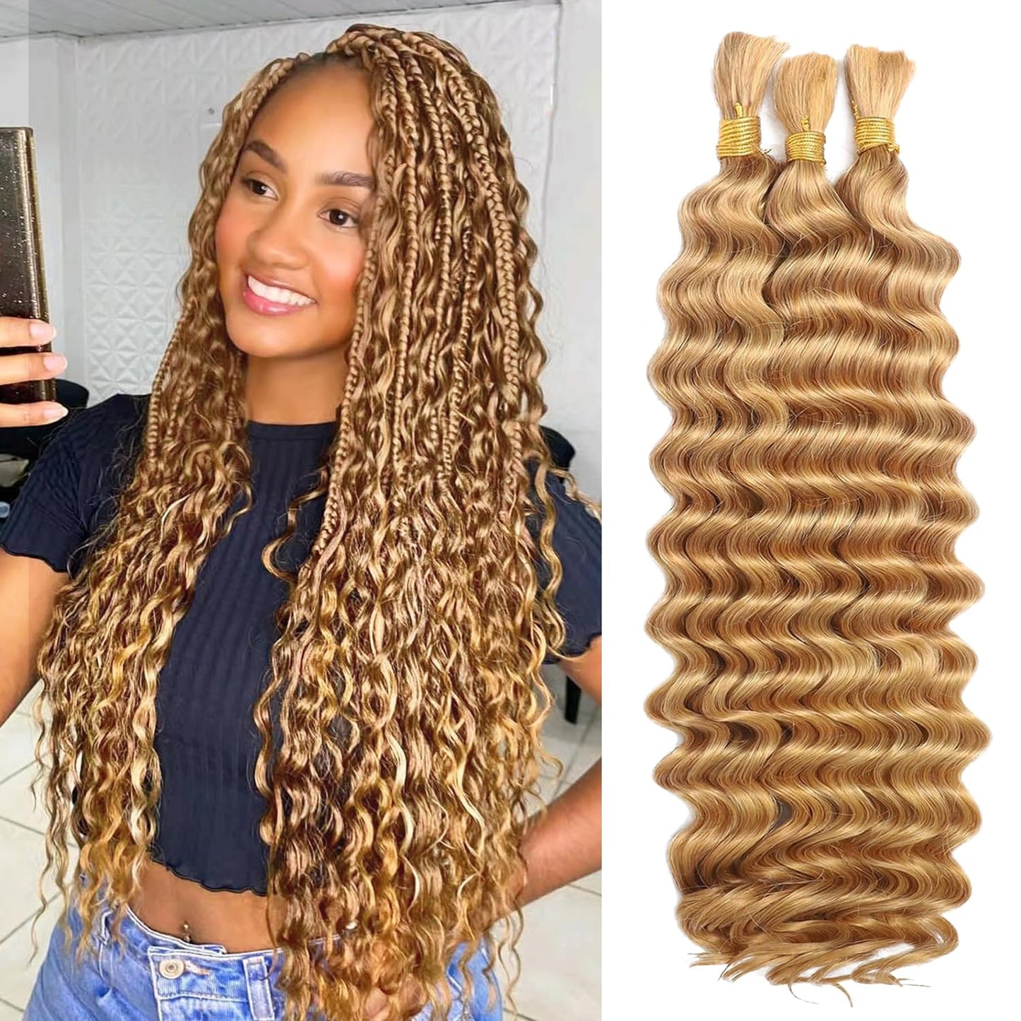 Human Braiding Hair 110g 3 Bundles 18 Inch Deep Wave Bulk Human Hair No Weft Brazilian Virgin Deep Curly Human Hair Extensions Wet and Wavy 99J Burgundy Braiding Hair for Micro Braids