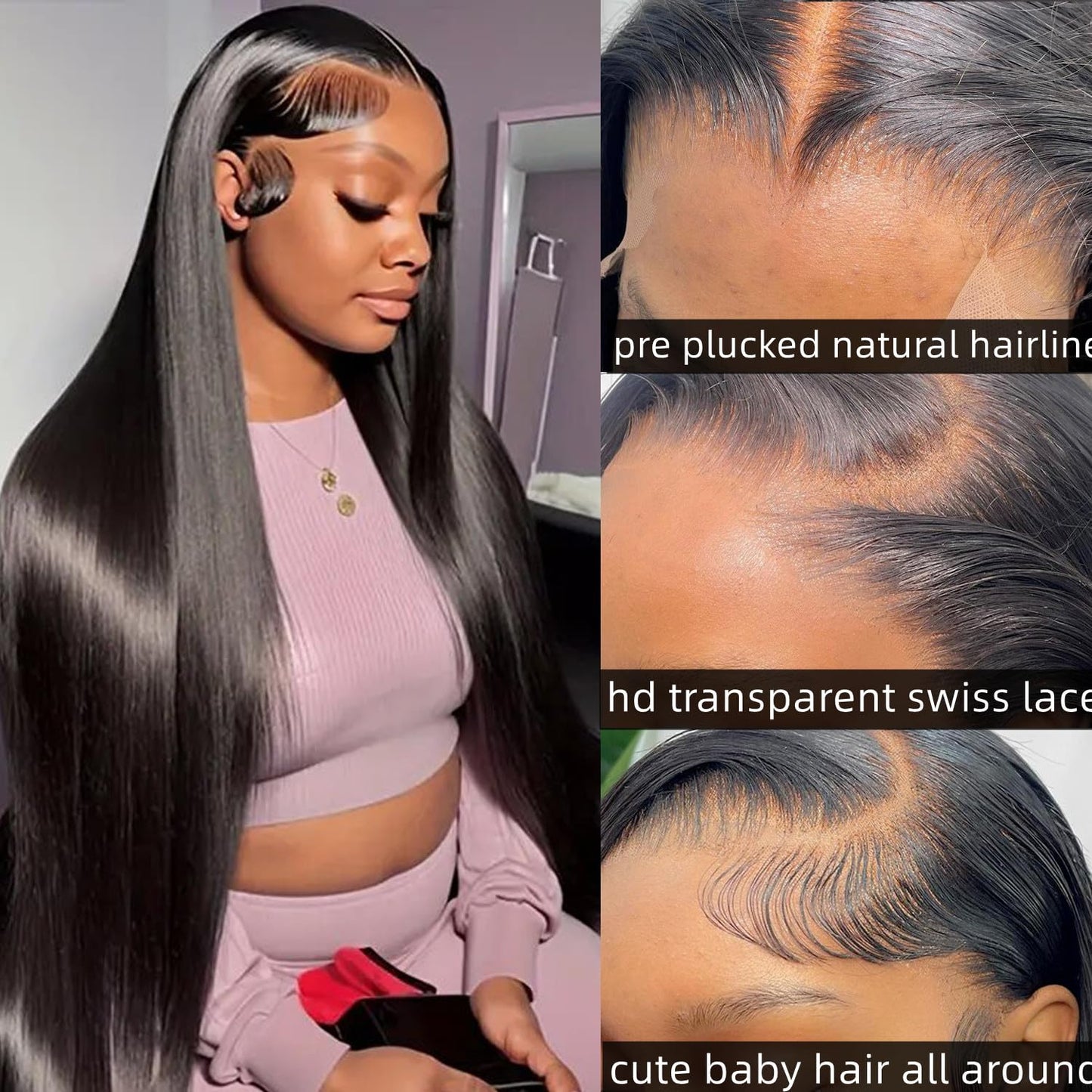 DULOVE Lace Front Wigs Human Hair 13x4 Straight HD Transparent Lace Front Wigs for Women Human Hair Pre Plucked With Baby Hair 200 Density Glueless Natural Color 24inch