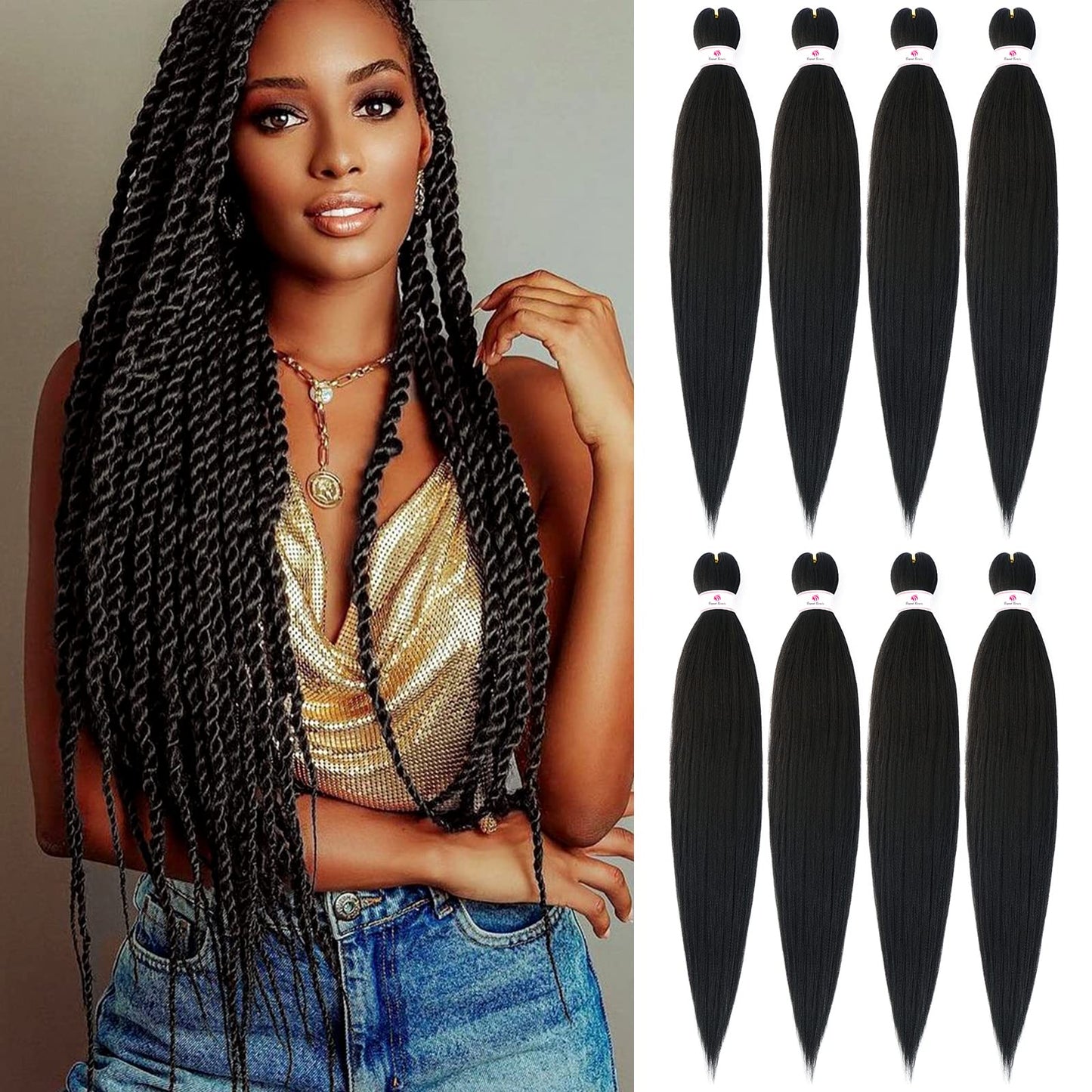 Pre-stretched Braids Hair Professional Itch Free Hot Water Setting Synthetic Fiber Ombre Yaki Texture Braid Hair Extensions 26 Inch 8 Packs Beyond Beauty Braiding Hair 1B-30-27…