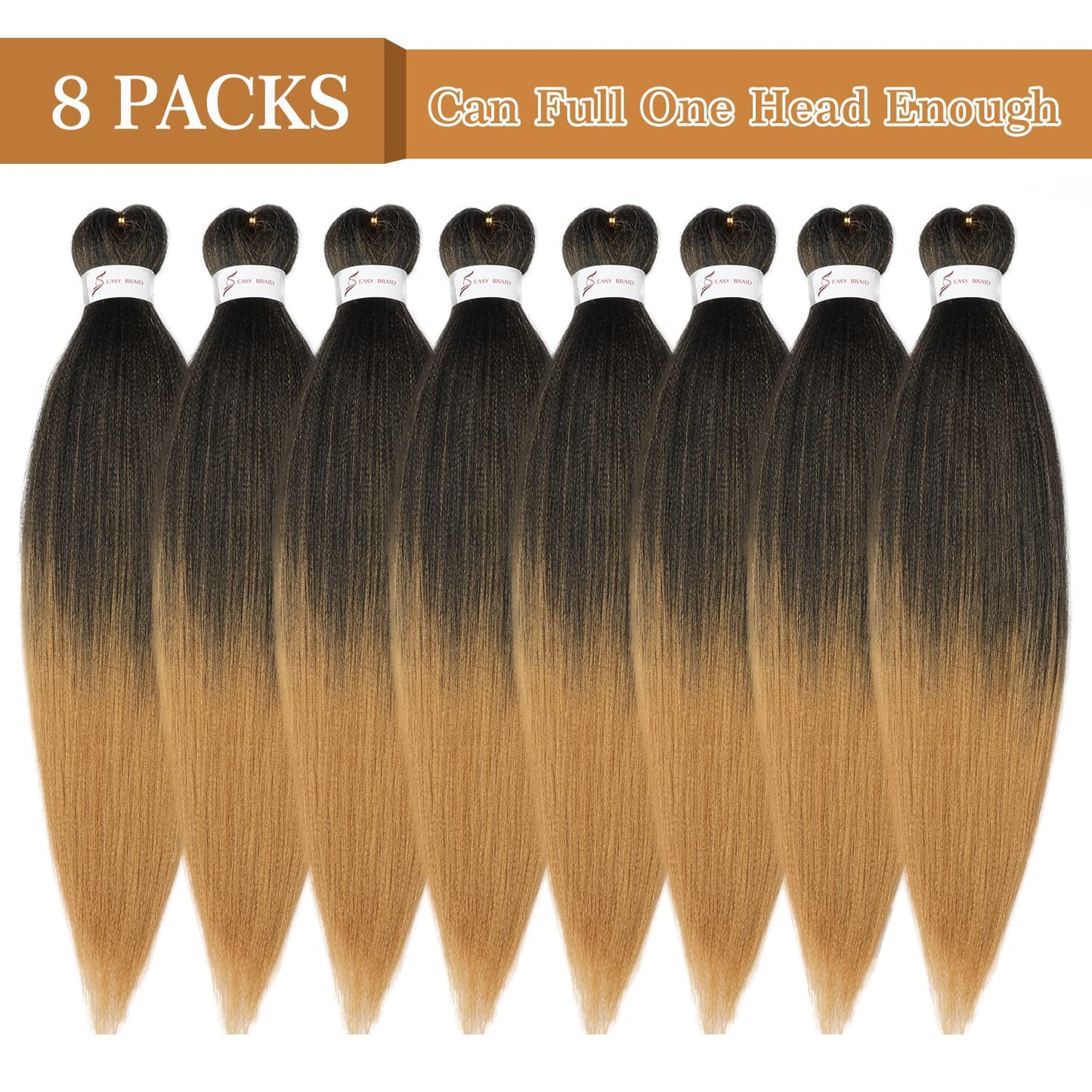 Braiding Hair Pre Stretched 24 Inch 8 Packs Ombre Braiding Hair Professional Soft Braiding Hair Yaki Texture, No Itch, Hot Water Setting Hair Extensions for Braids (24in,1B/30)