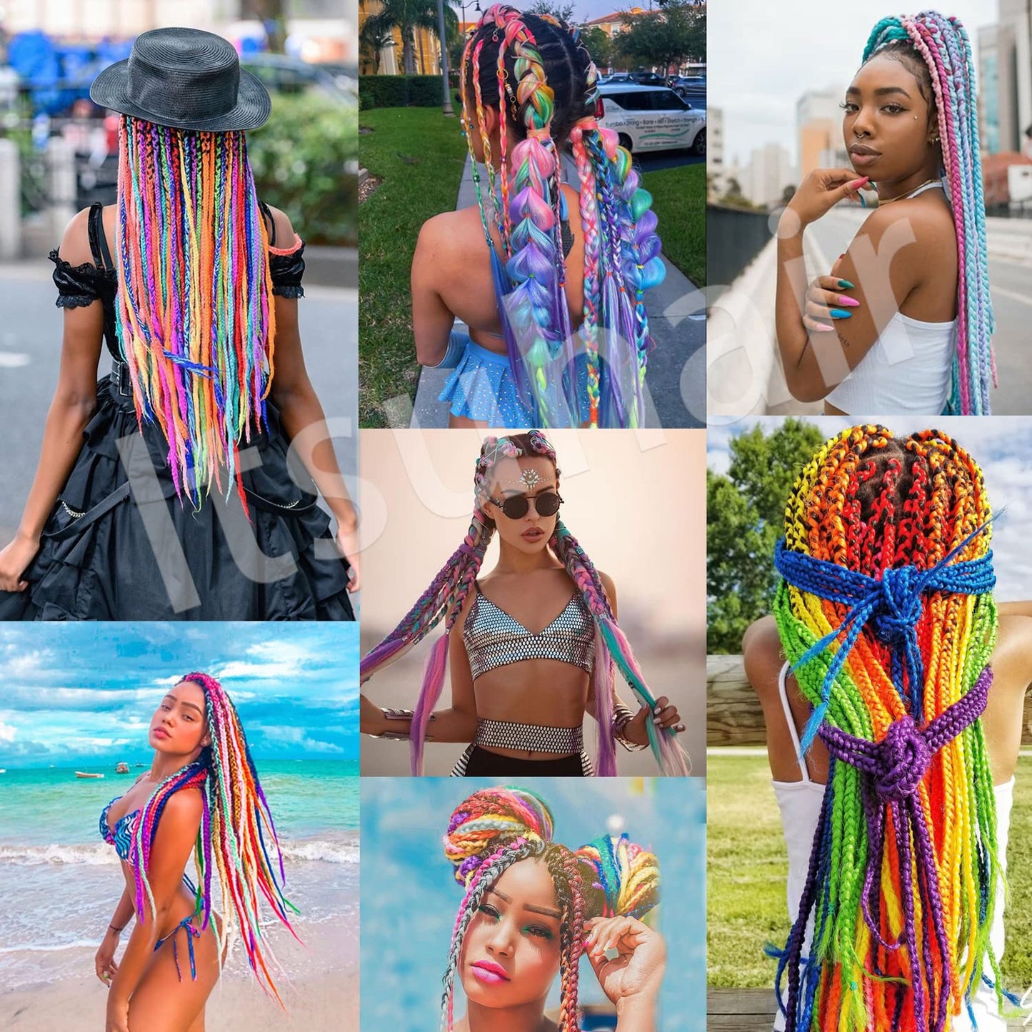 Colorful Braiding Hair Pre Stretched Colored Braiding Hair Extensions for Braids 26inch 6Pcs Knotless Braiding Hair Pre Stretched Rainbow Box Braiding Hair Pre Stretched