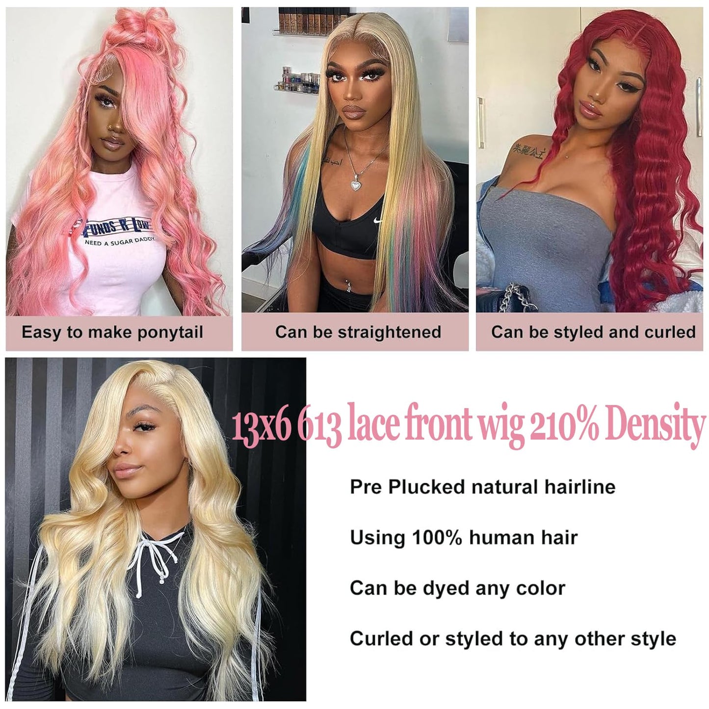 NOELLA 613 Lace Front Wig Human Hair 210% Density 613 13x6 Lace Front Wig Human Hair 30inch, Body Wave 13x6 HD Lace Frontal Wig Blonde Wig Human Hair Pre Plucked with Baby Hair for Women 325g±10