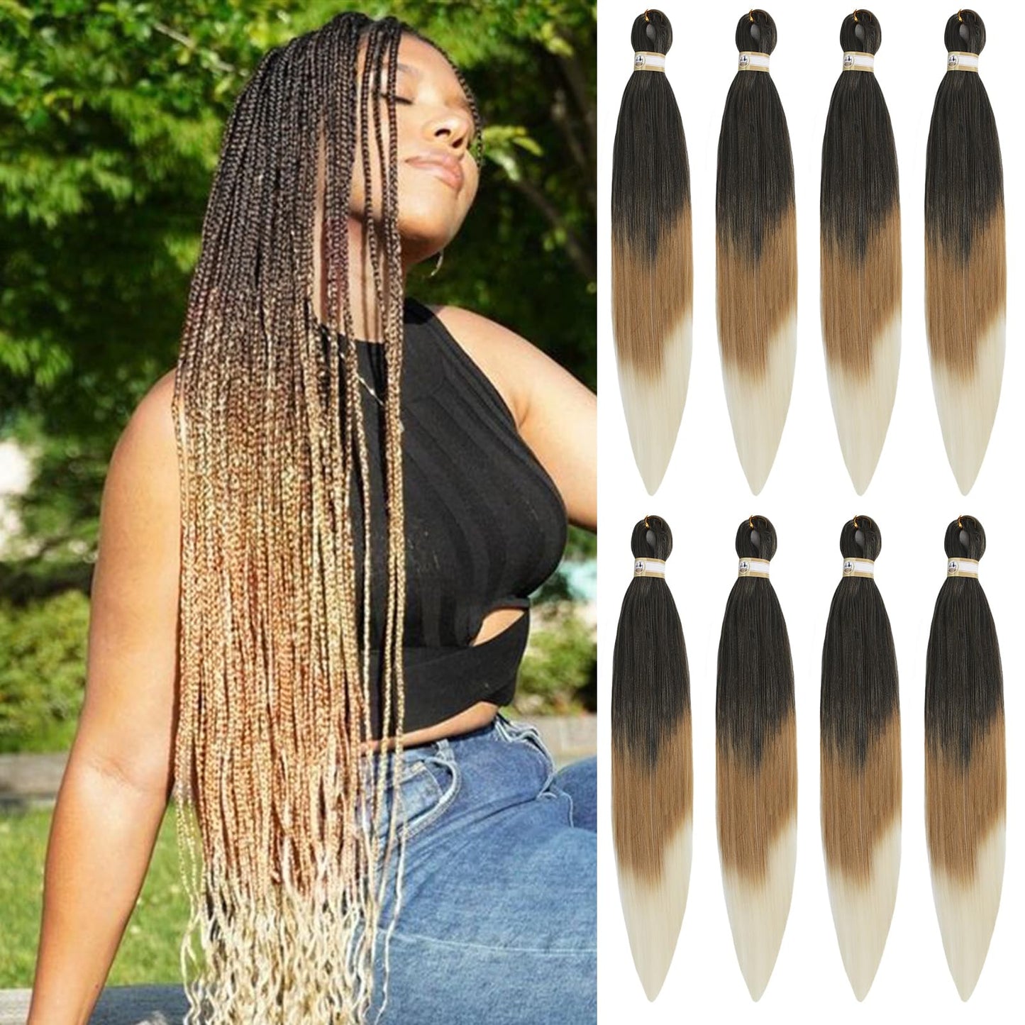 Pre-stretched Braids Hair Professional Itch Free Hot Water Setting Synthetic Fiber Ombre Yaki Texture Braid Hair Extensions 26 Inch 8 Packs Beyond Beauty Braiding Hair 1B-30-27…