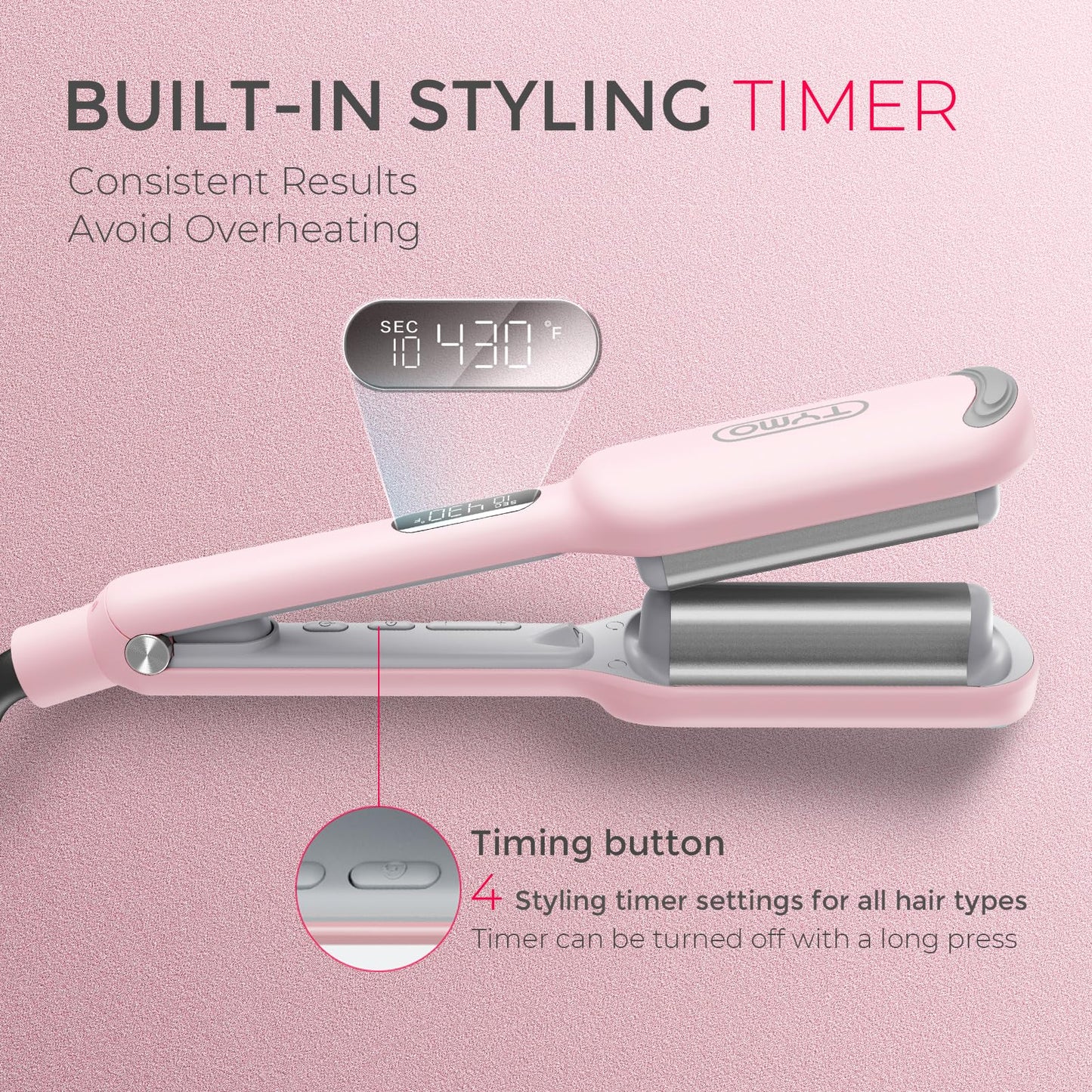 Curling Iron Hair Crimper Waver - TYMO ROVY Beach Waves Curling Wand, Ionic Deep Waver Hair Curler Tool with Ceramic 3 Barrel for Women, Dual Voltage, Anti-Scald, Easy to Use, 1.25 Inch, Pink