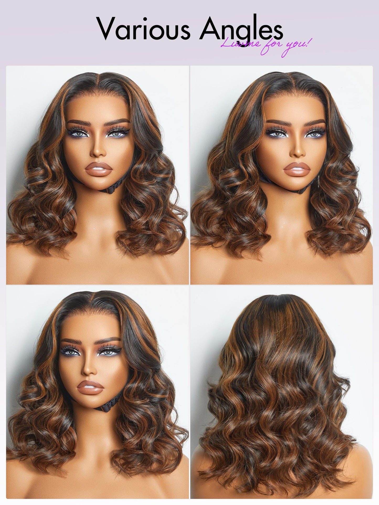 LUVME HAIR 5X5 Brown Highlight Loose Body Wave Glueless Human Hair Wig Pre Cut Lace Front Wig Pre Plucked Ready to Go Long Black Wig For Women (20 Inch & Precut Lace Color 1B/30)