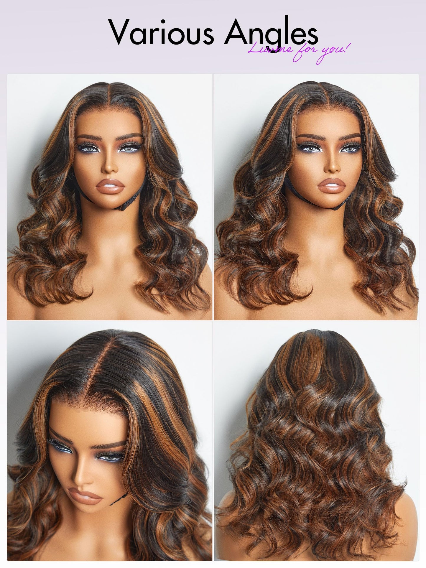 LUVME HAIR 5X5 Brown Highlight Loose Body Wave Glueless Human Hair Wig Pre Cut Lace Front Wig Pre Plucked Ready to Go Long Black Wig For Women (20 Inch & Precut Lace Color 1B/30)