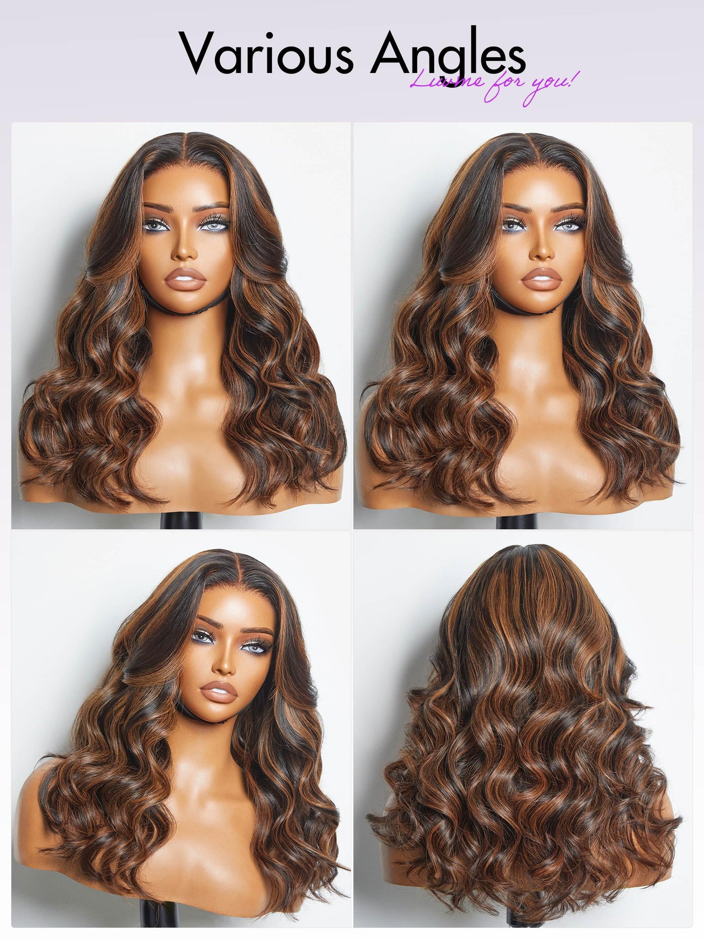 LUVME HAIR 5X5 Brown Highlight Loose Body Wave Glueless Human Hair Wig Pre Cut Lace Front Wig Pre Plucked Ready to Go Long Black Wig For Women (20 Inch & Precut Lace Color 1B/30)