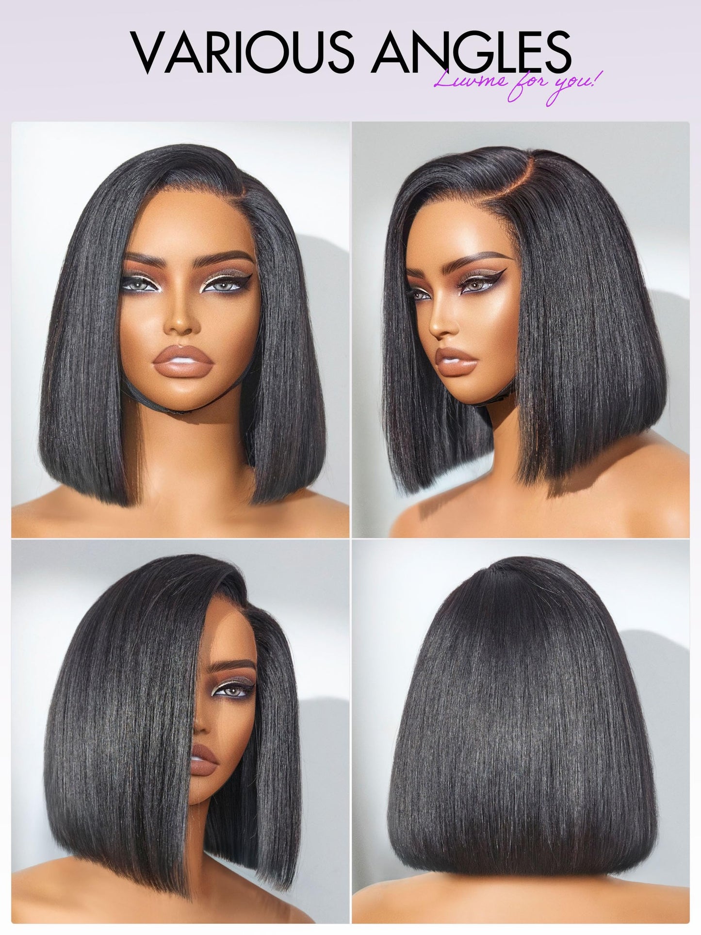 LUVME HAIR Bob Wig 100% Human Hair Wigs Glueless Lace Front 10 Inches Bob, Pre Cut Plucked Hd Lace Short Wig Ready To Go Natural Color Straight Bleached Knots Side Part Black Wigs