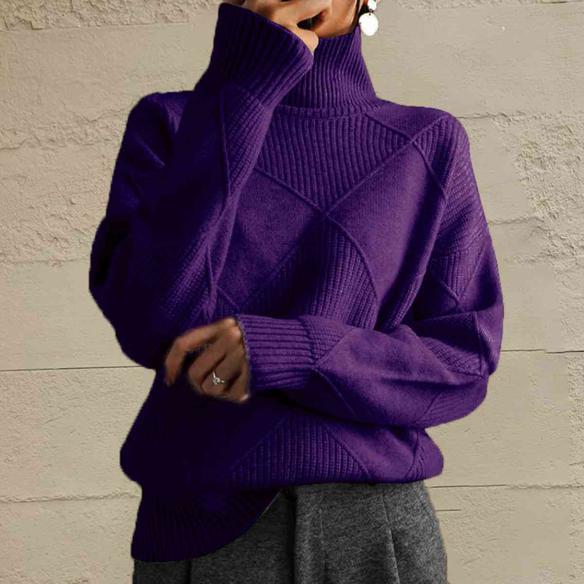 Geometric Turtleneck Long Sleeve Sweater