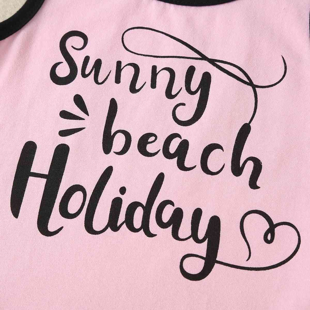 SUNNY BEACH HOLIDAY Graphic Tank and Printed Pom-Pom Trim Shorts Set