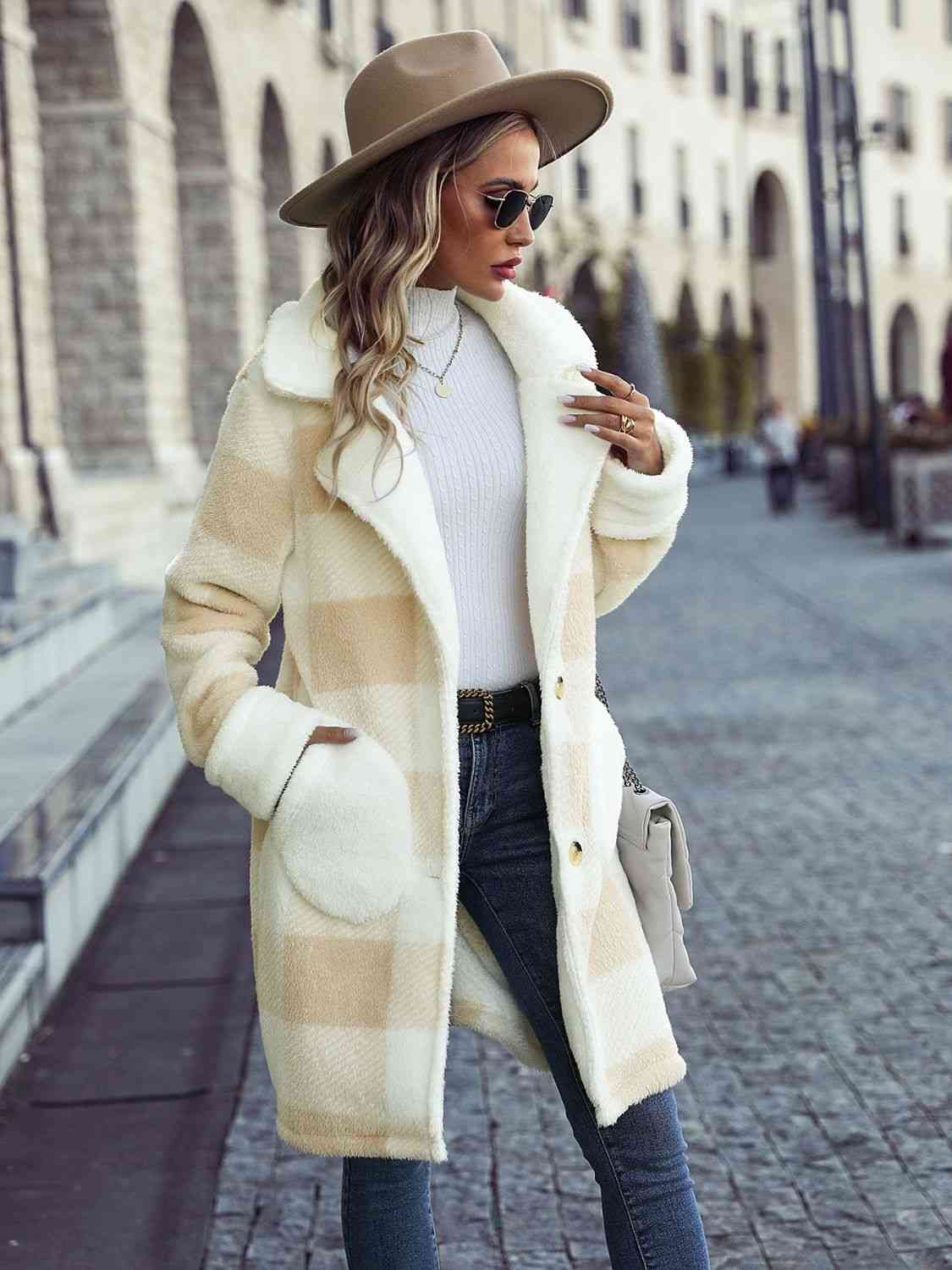 Plaid Button Down Coat with Pockets