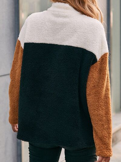 Color Block Quarter Zip Dropped Shoulder Sweatshirt