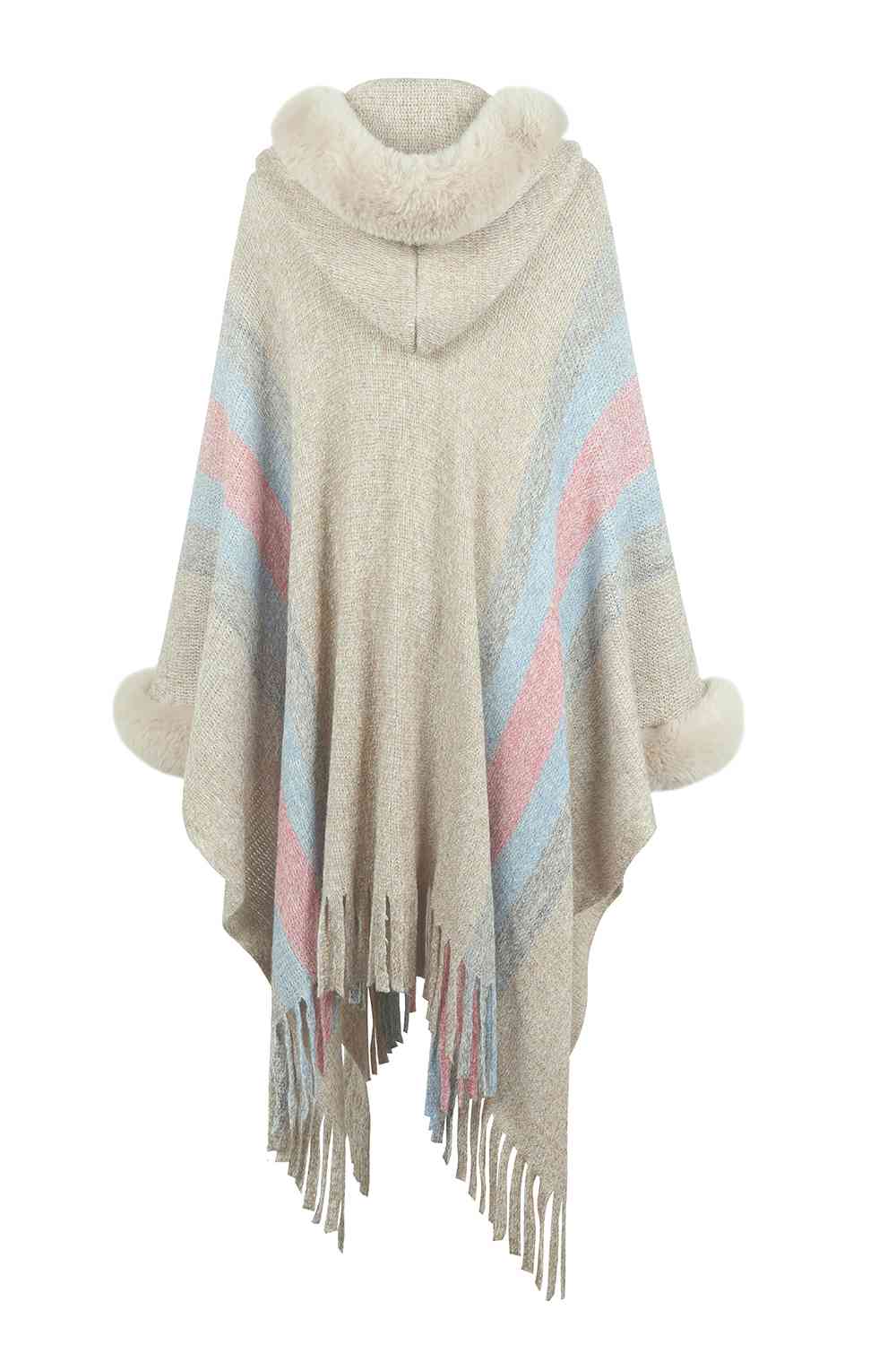 Color Block Fringe Detail Poncho